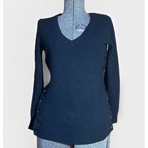 J Brand Womens XS Black 100% Cashmere V-Neck Sweater Side Button Pullover Chic